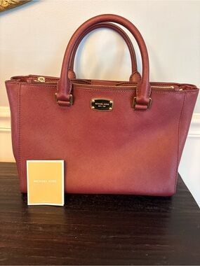 Michael Kors Kellen Medium Satchel Merlot Burgundy Saffiano Leather Crossbody